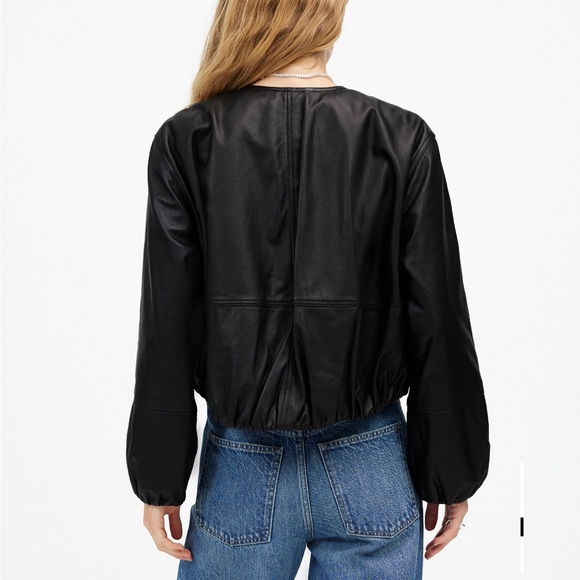 Madewell Black Cropped Leather Bomber Jacket - Picture 4 of 8